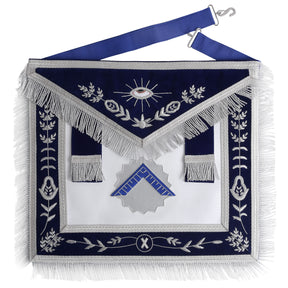 Worshipful Master Blue Lodge Officer Apron - Navy Blue With Silver Fringe - Bricks Masons